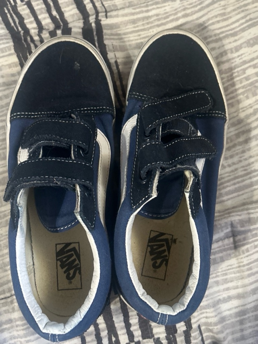 Vans Kids Navy and White Velcro Skate Sneakers